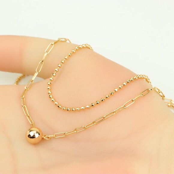 Layered Rose Gold Necklace with Ball Charm, XPNL0350 - Picture 3 of 13